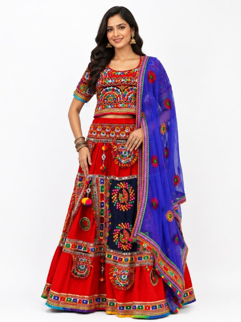 Women’s Navratri Lehenga Choli Red Blue Garba Dandiya Set NWT